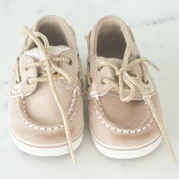 Sperry Baby Girls 2M Pink Tan Bluefish Crib Shoes - Picture 2 of 12